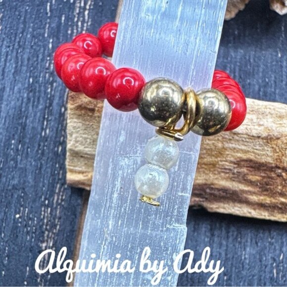 Alquimia by Ady Red and Gold Beaded Ring - Picture 1 of 2